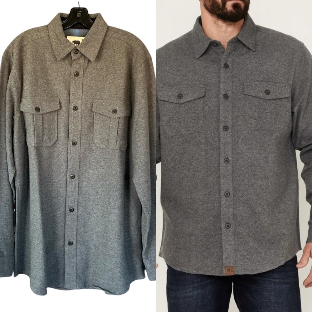Dakota Grizzly Shirt Mens Size Large Gray Flannel Button Up Pocket 100% Cotton